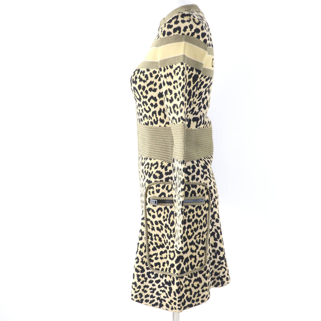Excellent Christian Dior one piece Leopard Pattern Long Sleeve Women 40 144R03AM530