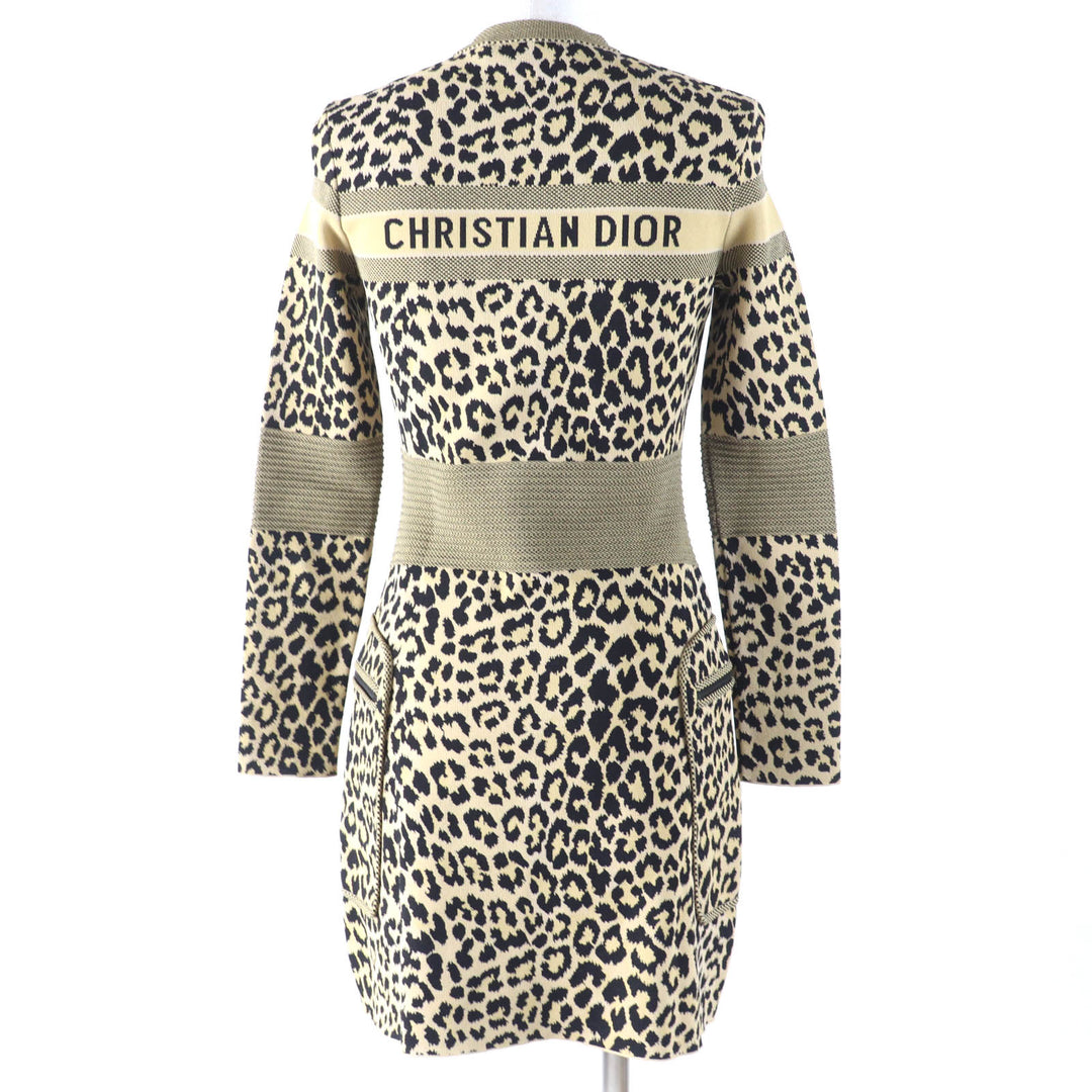 Excellent Christian Dior one piece Leopard Pattern Long Sleeve Women 40 144R03AM530