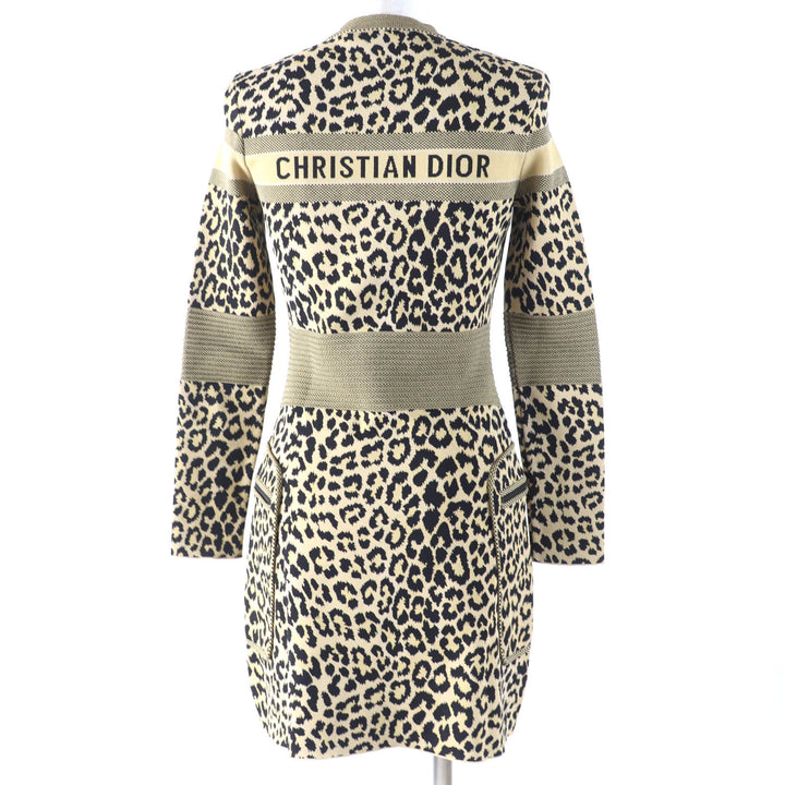 Excellent Christian Dior one piece Leopard Pattern Long Sleeve Women 40 144R03AM530
