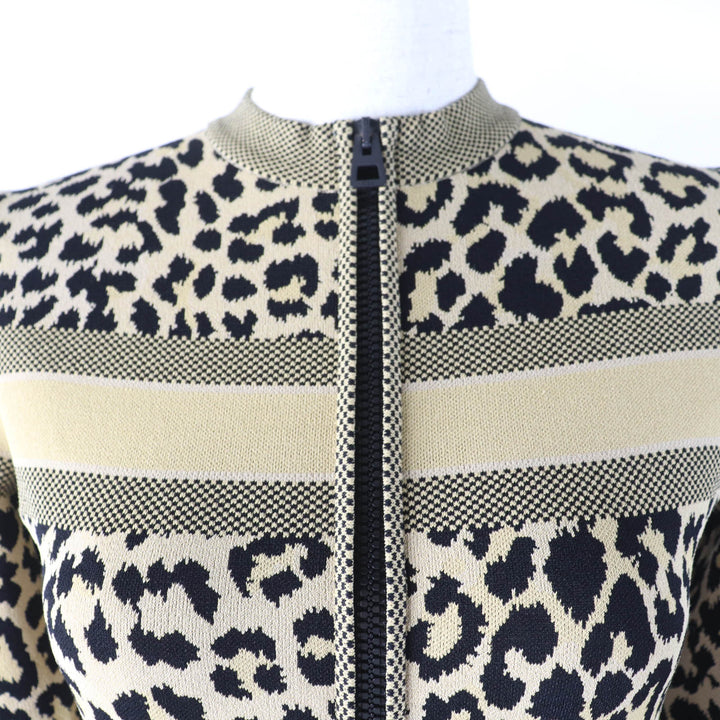 Excellent Christian Dior one piece Leopard Pattern Long Sleeve Women 40 144R03AM530