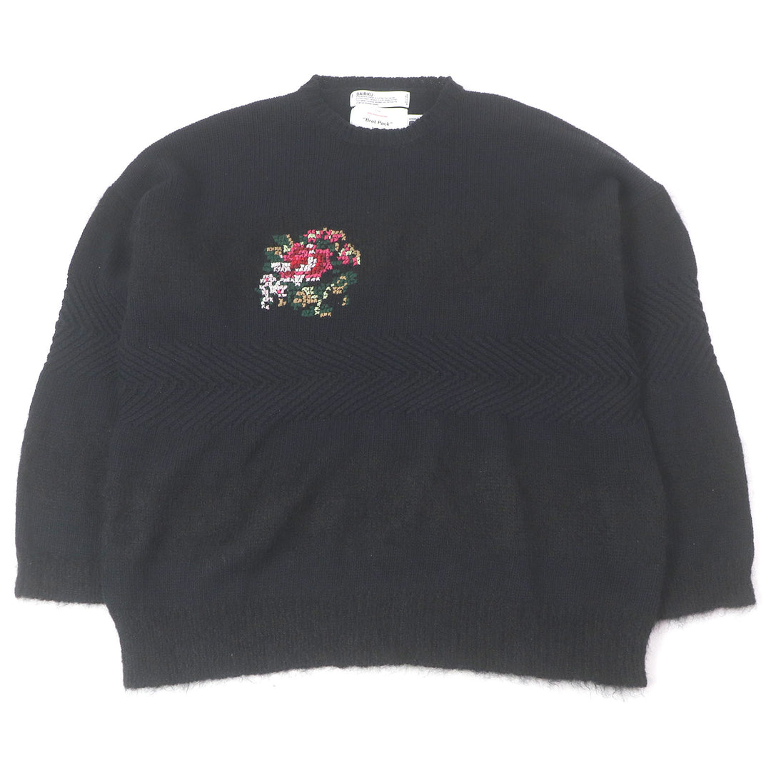 Great DAIRIKU sweater Flower Cross Embroidery Border Knit black mohair mens F