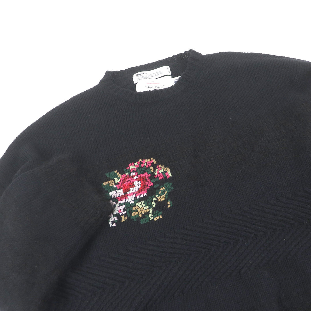 Great DAIRIKU sweater Flower Cross Embroidery Border Knit black mohair mens F