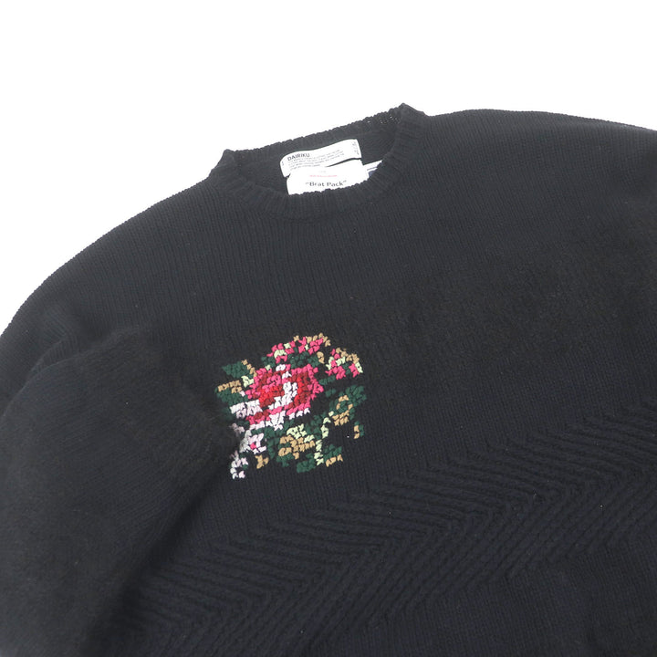 Great DAIRIKU sweater Flower Cross Embroidery Border Knit black mohair mens F