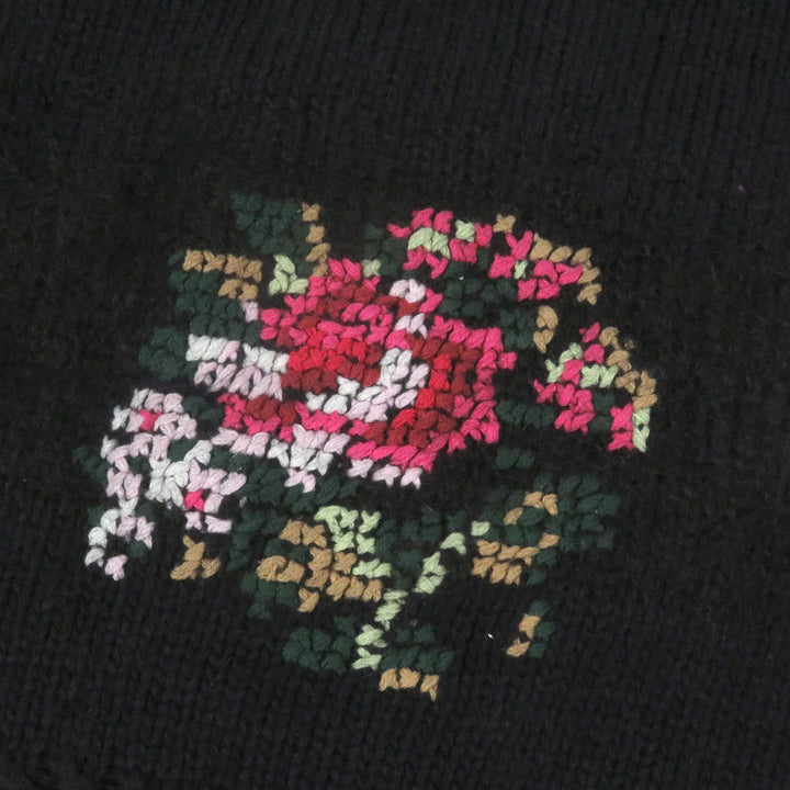 Great DAIRIKU sweater Flower Cross Embroidery Border Knit black mohair mens F