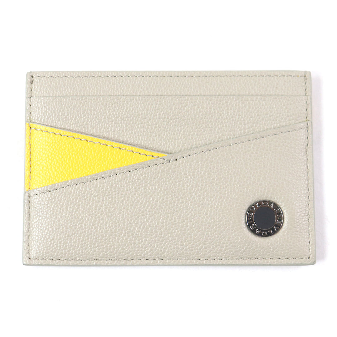 Pristine BVLGARI Card Case BVLGARI BVLGARI MAN LOGO METAL BUSINESS CARD CASE beige leather mens 294147