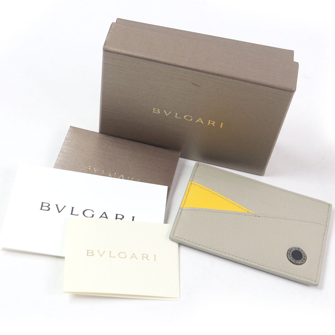 Pristine BVLGARI Card Case BVLGARI BVLGARI MAN LOGO METAL BUSINESS CARD CASE beige leather mens 294147