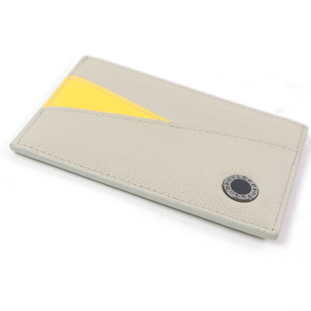 Pristine BVLGARI Card Case BVLGARI BVLGARI MAN LOGO METAL BUSINESS CARD CASE beige leather mens 294147
