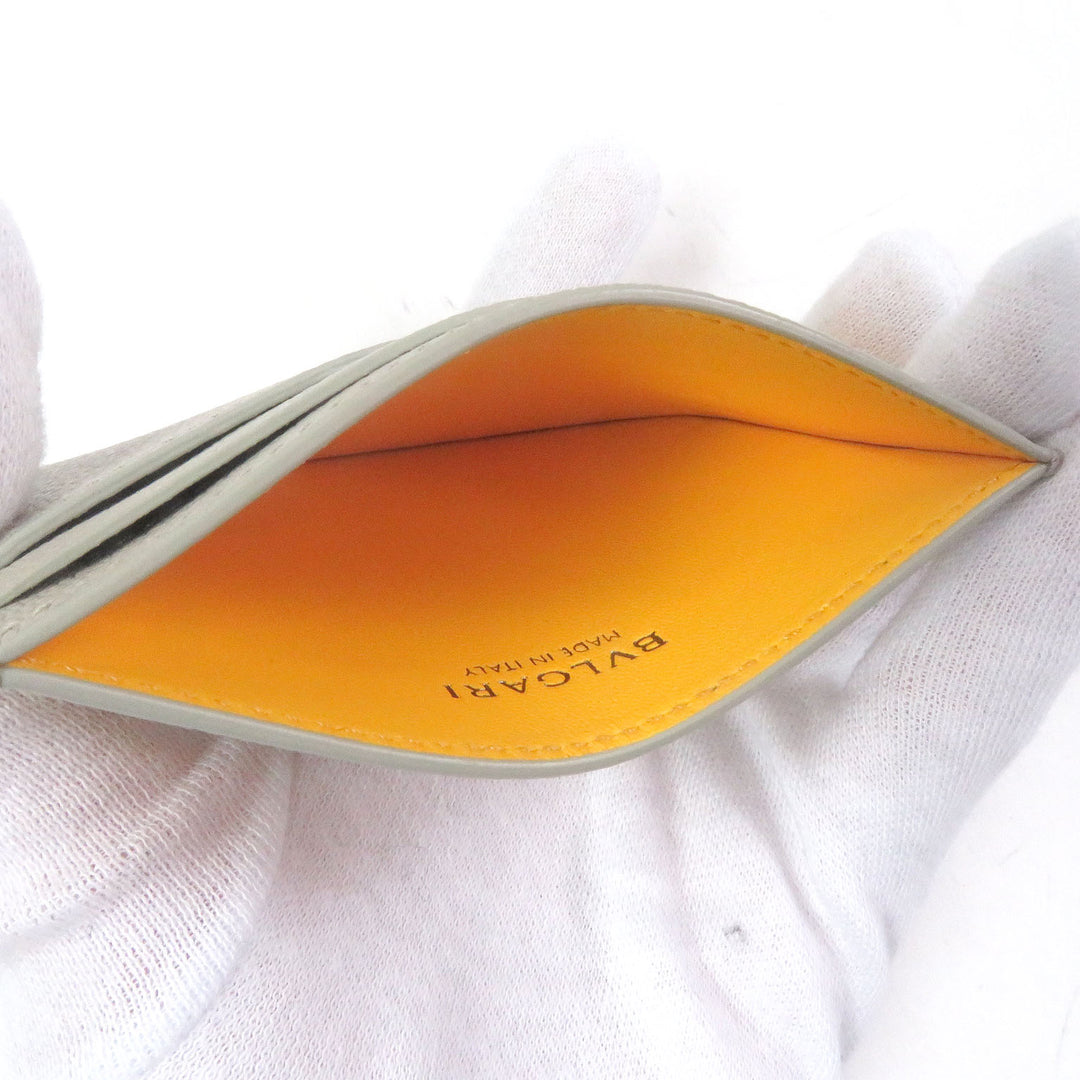 Pristine BVLGARI Card Case BVLGARI BVLGARI MAN LOGO METAL BUSINESS CARD CASE beige leather mens 294147