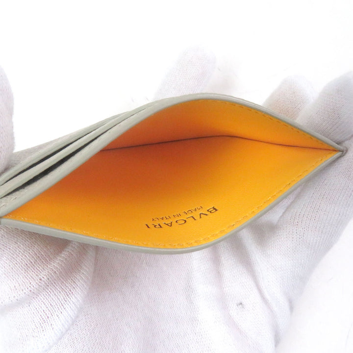 Pristine BVLGARI Card Case BVLGARI BVLGARI MAN LOGO METAL BUSINESS CARD CASE beige leather mens 294147