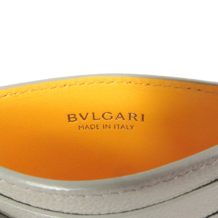 Pristine BVLGARI Card Case BVLGARI BVLGARI MAN LOGO METAL BUSINESS CARD CASE beige leather mens 294147
