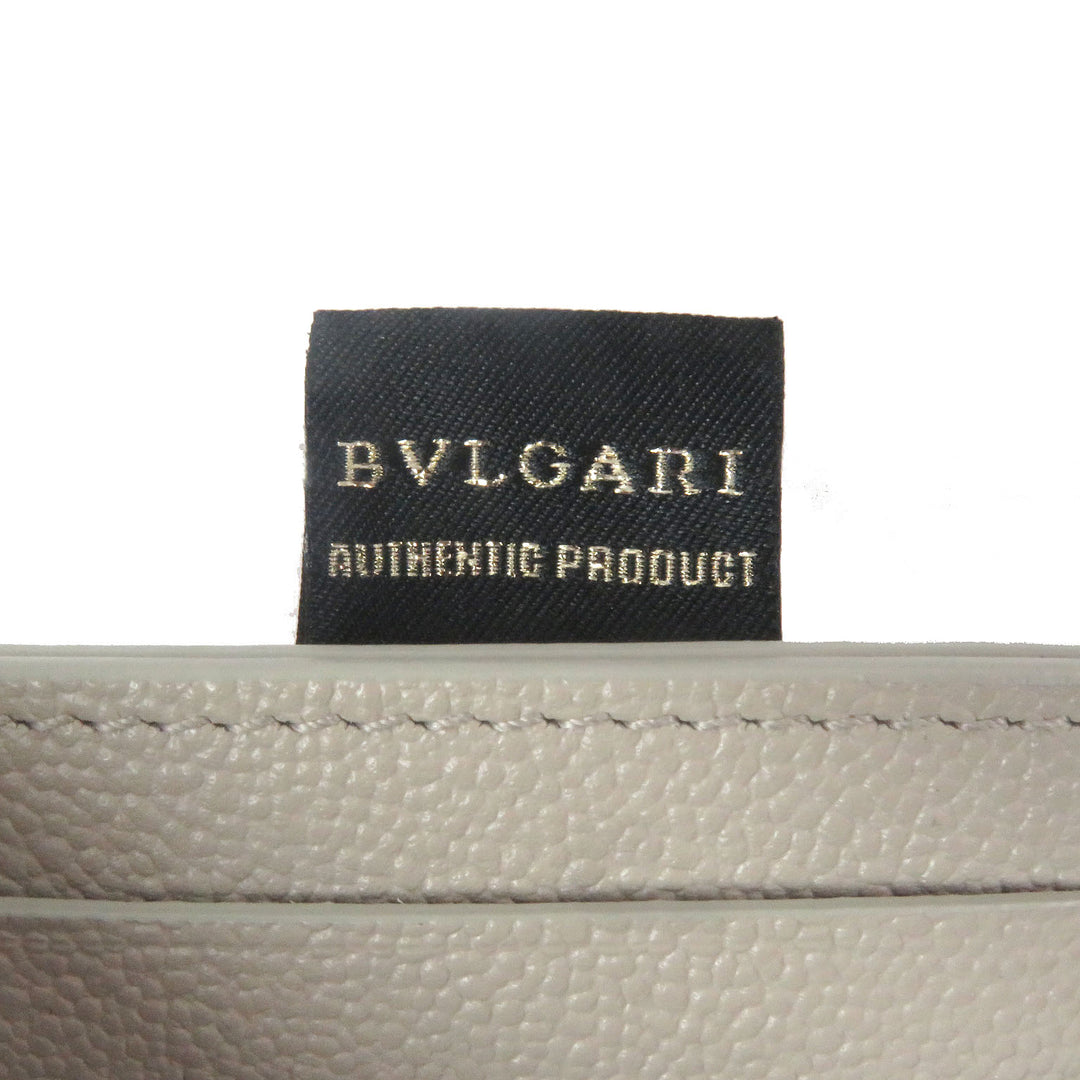 Pristine BVLGARI Card Case BVLGARI BVLGARI MAN LOGO METAL BUSINESS CARD CASE beige leather mens 294147