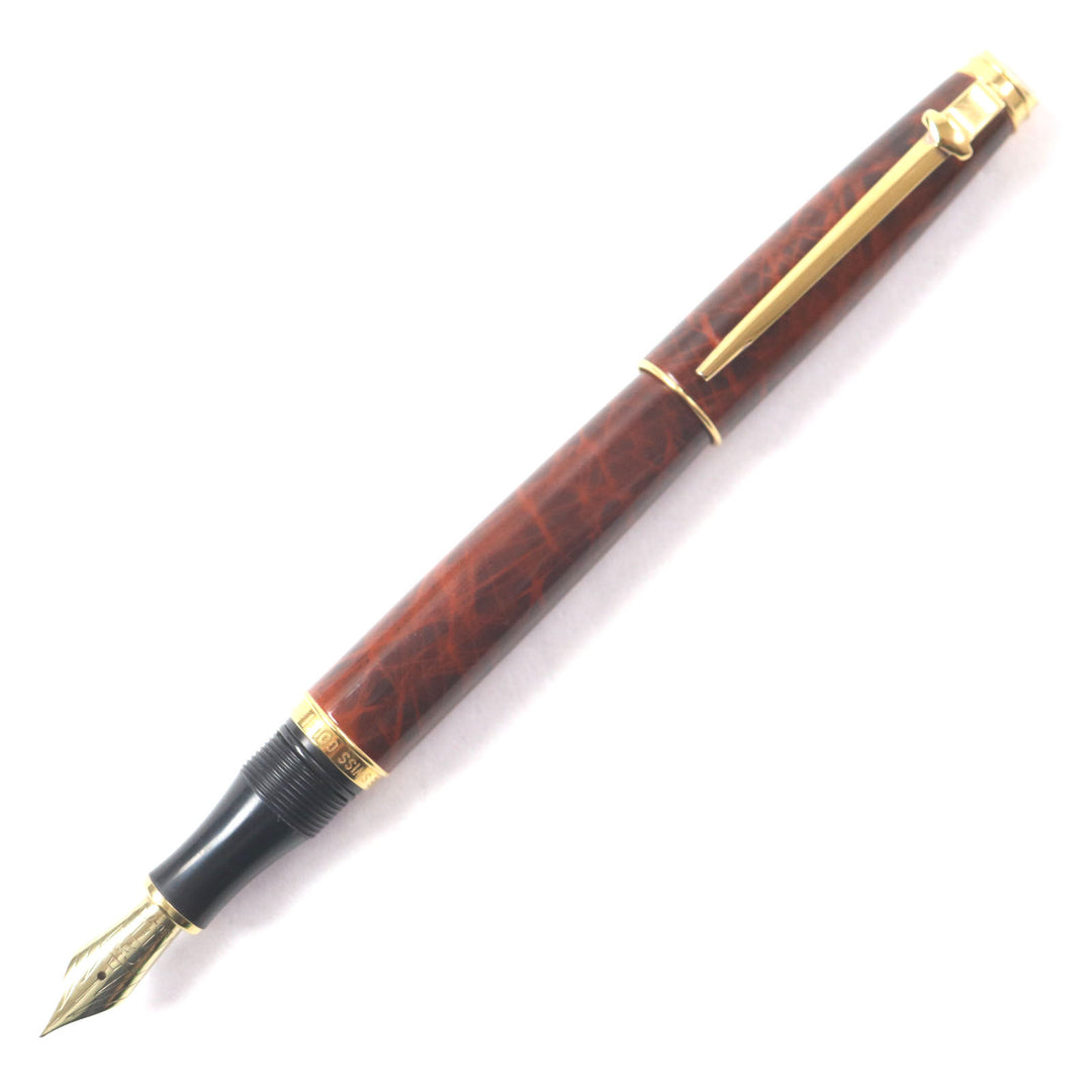 Very Good CARAN dACHE fountain pen Geneva Collection Lacquer Ecaille Marble Pattern Brown 18K mens