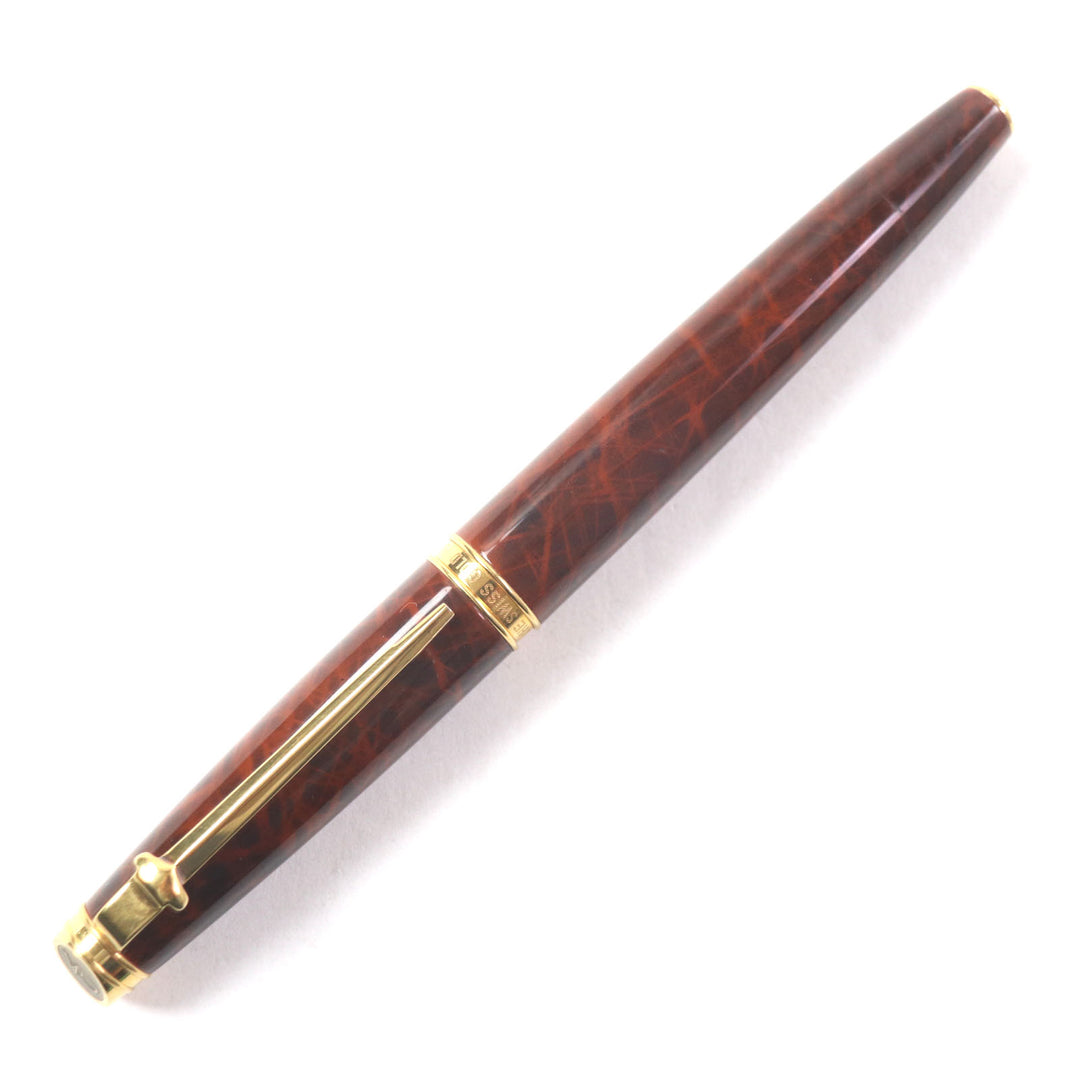 Very Good CARAN dACHE fountain pen Geneva Collection Lacquer Ecaille Marble Pattern Brown 18K mens