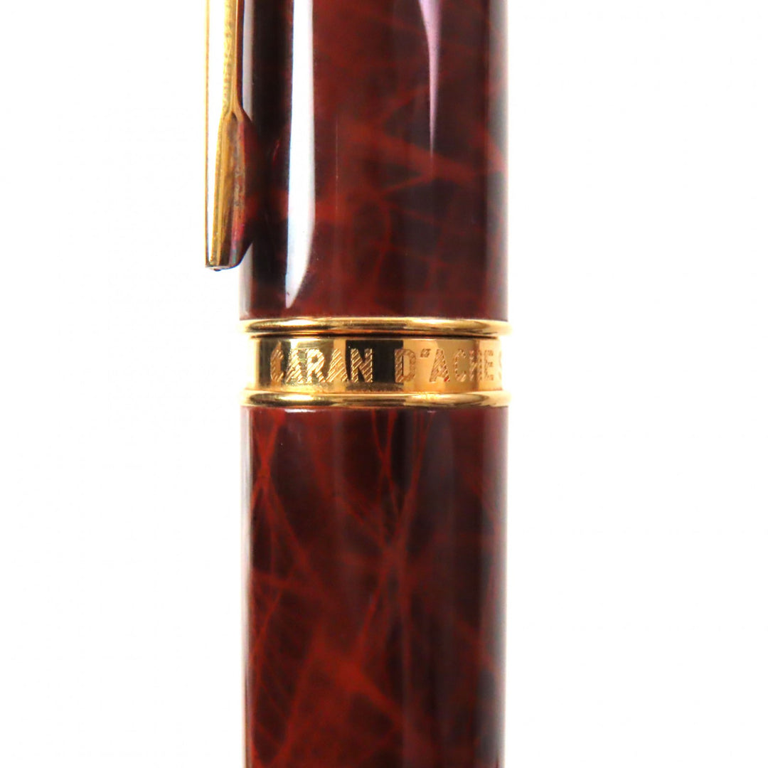 Very Good CARAN dACHE fountain pen Geneva Collection Lacquer Ecaille Marble Pattern Brown 18K mens