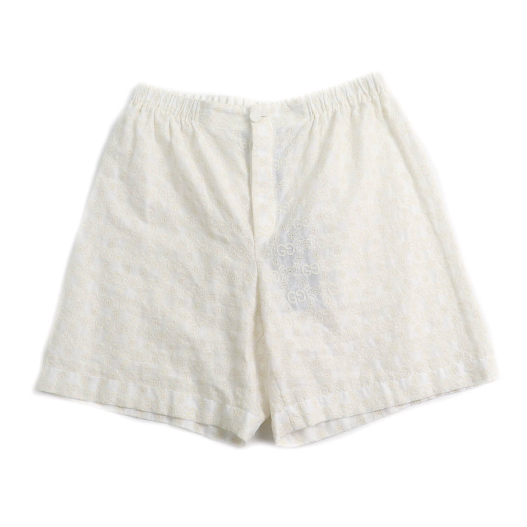 Pristine GUCCI Shorts GG pattern lace Ivory cotton Women 42 619507