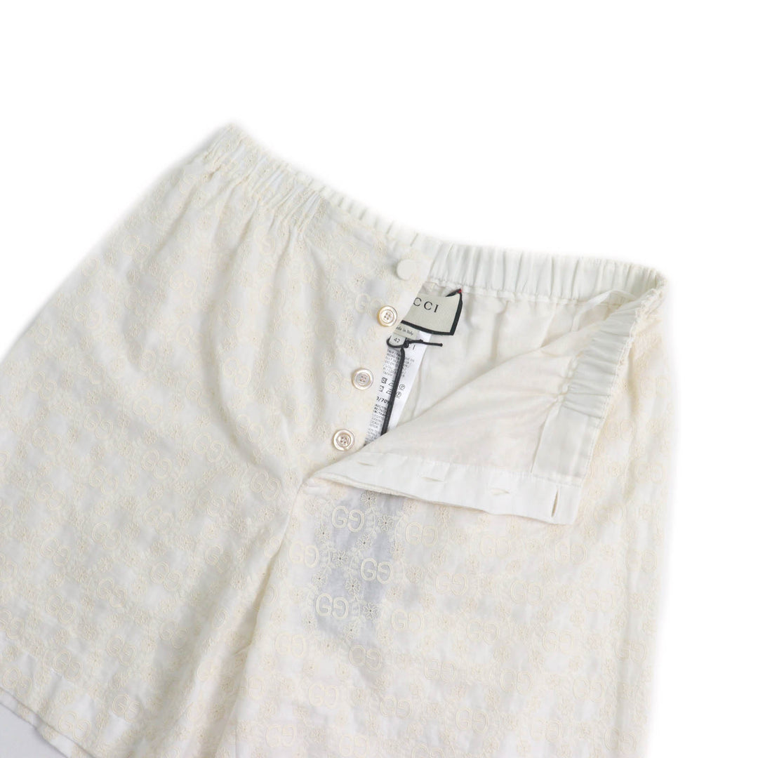 Pristine GUCCI Shorts GG pattern lace Ivory cotton Women 42 619507