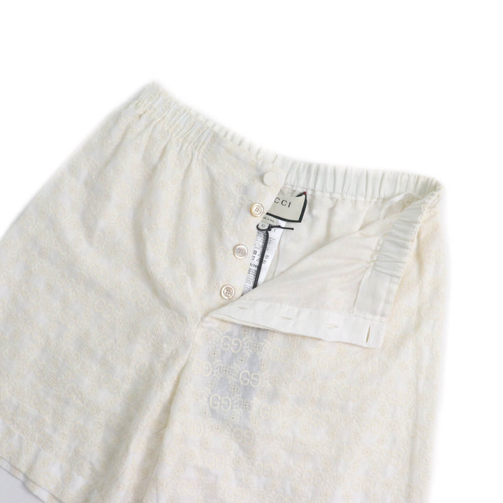Pristine GUCCI Shorts GG pattern lace Ivory cotton Women 42 619507