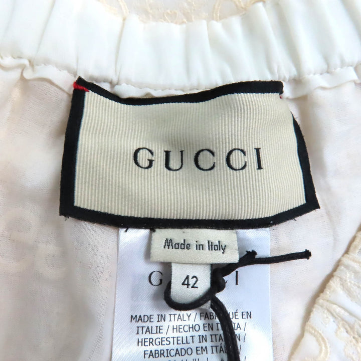 Pristine GUCCI Shorts GG pattern lace Ivory cotton Women 42 619507