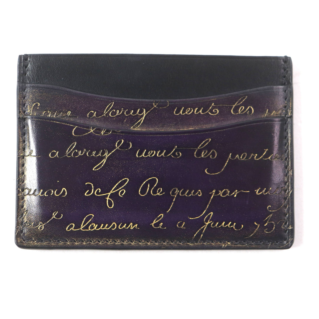 Excellent Berluti Card Case BANBOU Calligraphy Golden Patine Card Holder purple leather mens