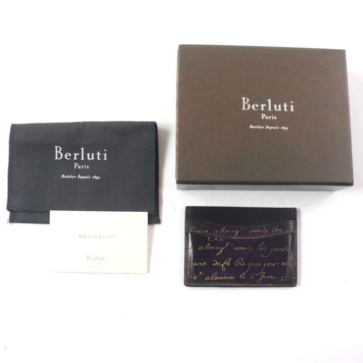 Excellent Berluti Card Case BANBOU Calligraphy Golden Patine Card Holder purple leather mens