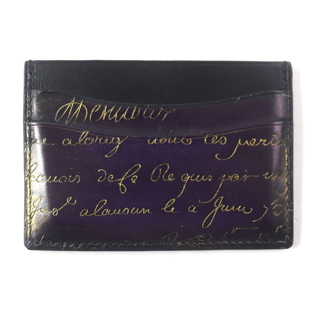 Excellent Berluti Card Case BANBOU Calligraphy Golden Patine Card Holder purple leather mens