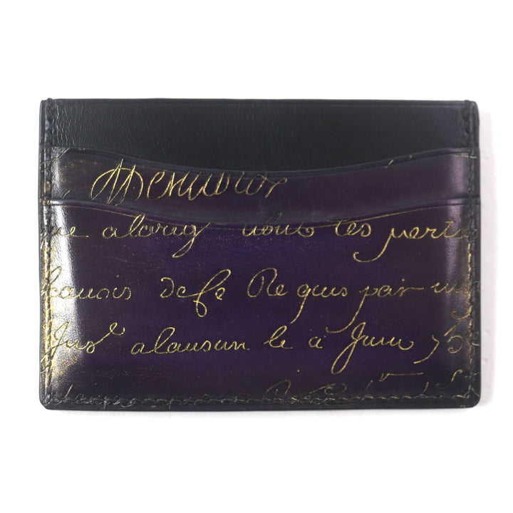 Excellent Berluti Card Case BANBOU Calligraphy Golden Patine Card Holder purple leather mens