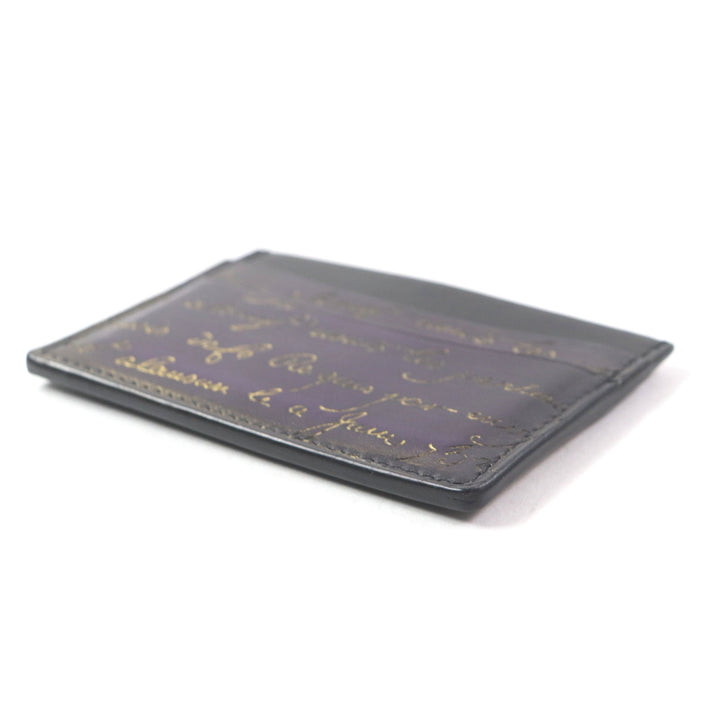 Excellent Berluti Card Case BANBOU Calligraphy Golden Patine Card Holder purple leather mens