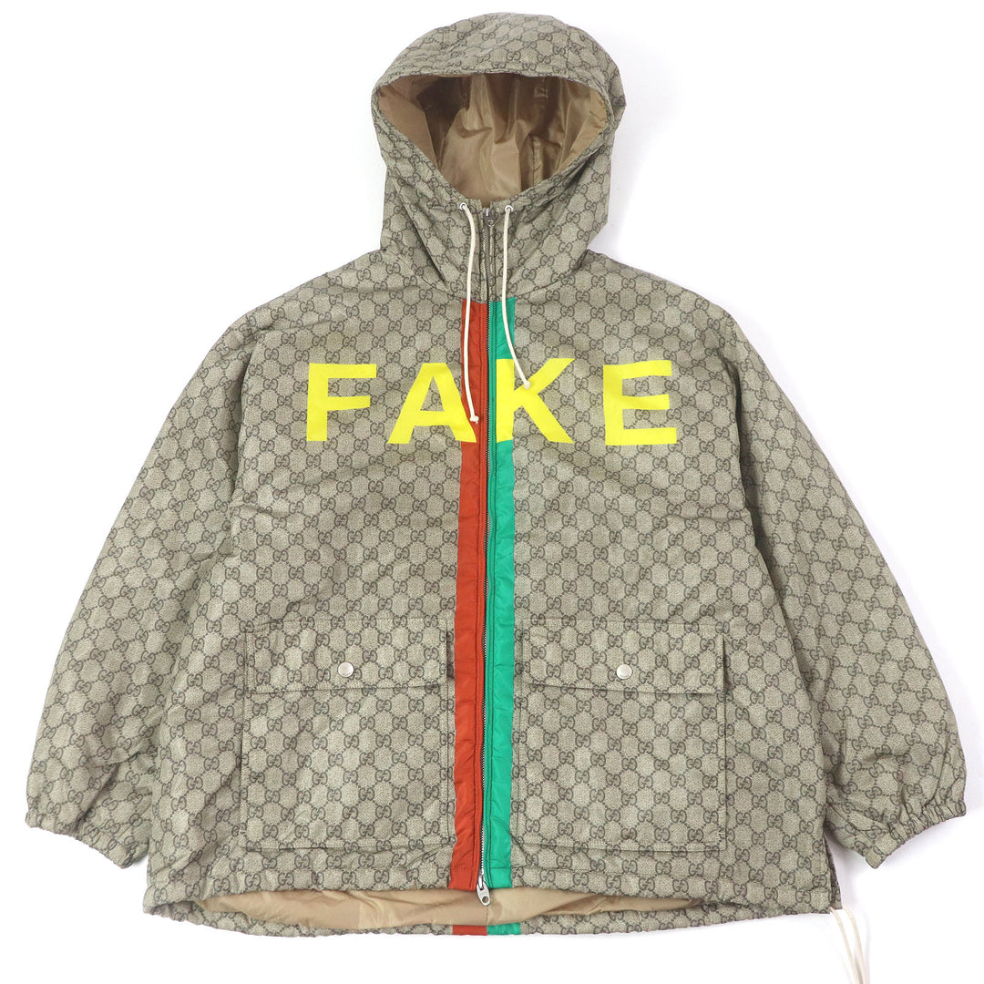 Excellent GUCCI Nylon jacket FAKE NOT print web line beige mens 48 636391