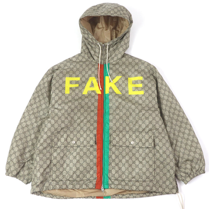 Excellent GUCCI Nylon jacket FAKE NOT print web line beige mens 48 636391