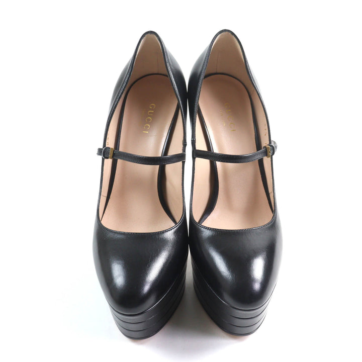 Pristine GUCCI pumps Belt design, almond toe, thick sole black leather Women