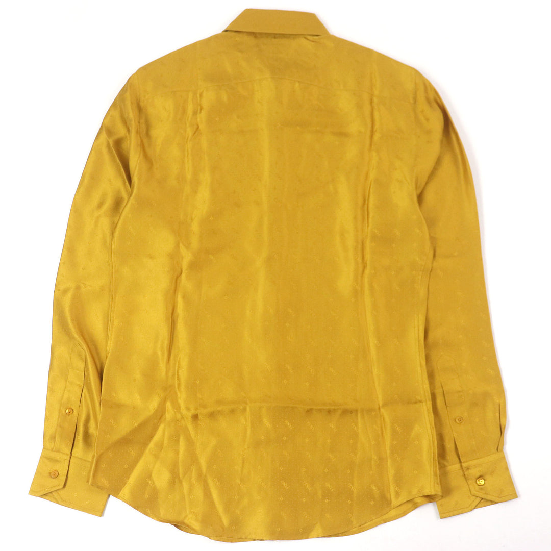Excellent FENDI Long sleeve shirt All-over logo Zucca fly front yellow silk mens 38 FS0808