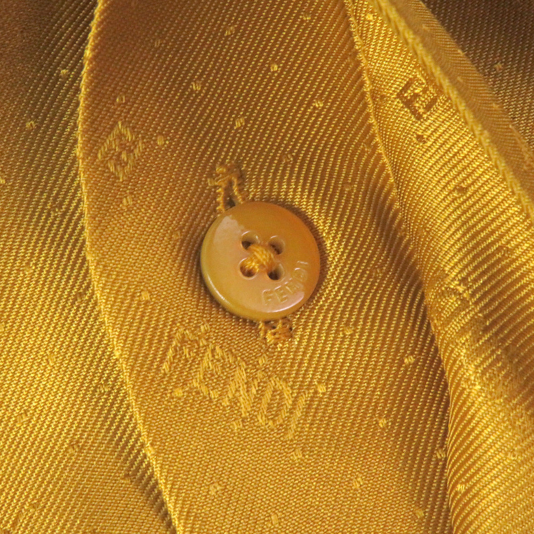 Excellent FENDI Long sleeve shirt All-over logo Zucca fly front yellow silk mens 38 FS0808