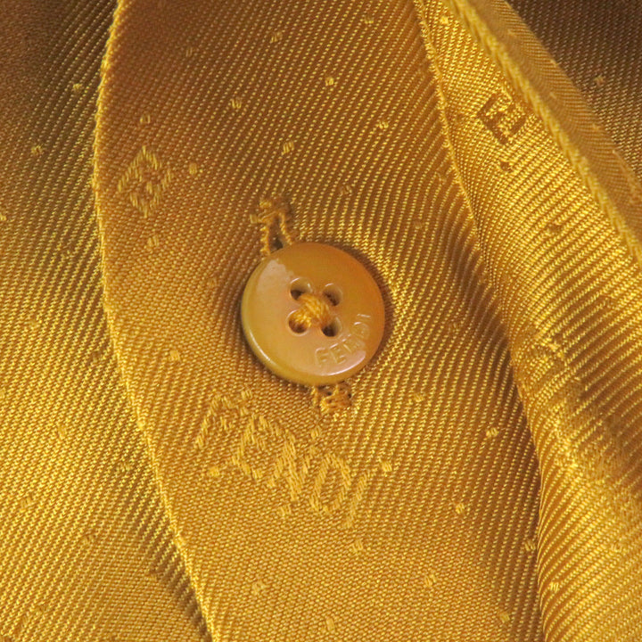 Excellent FENDI Long sleeve shirt All-over logo Zucca fly front yellow silk mens 38 FS0808
