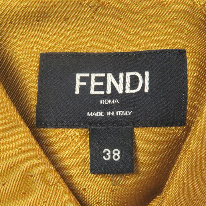 Excellent FENDI Long sleeve shirt All-over logo Zucca fly front yellow silk mens 38 FS0808