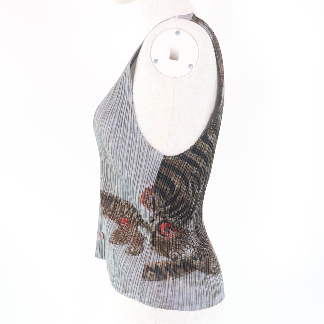 Excellent PLEATS PLEASE Best Folk Painting Tiger Animal Pattern Gray Women 4