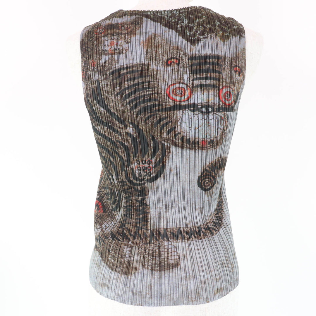 Excellent PLEATS PLEASE Best Folk Painting Tiger Animal Pattern Gray Women 4