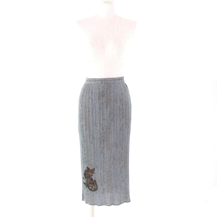Excellent PLEATS PLEASE Long skirt Folk Painting Tiger Print Pleated Multi 1