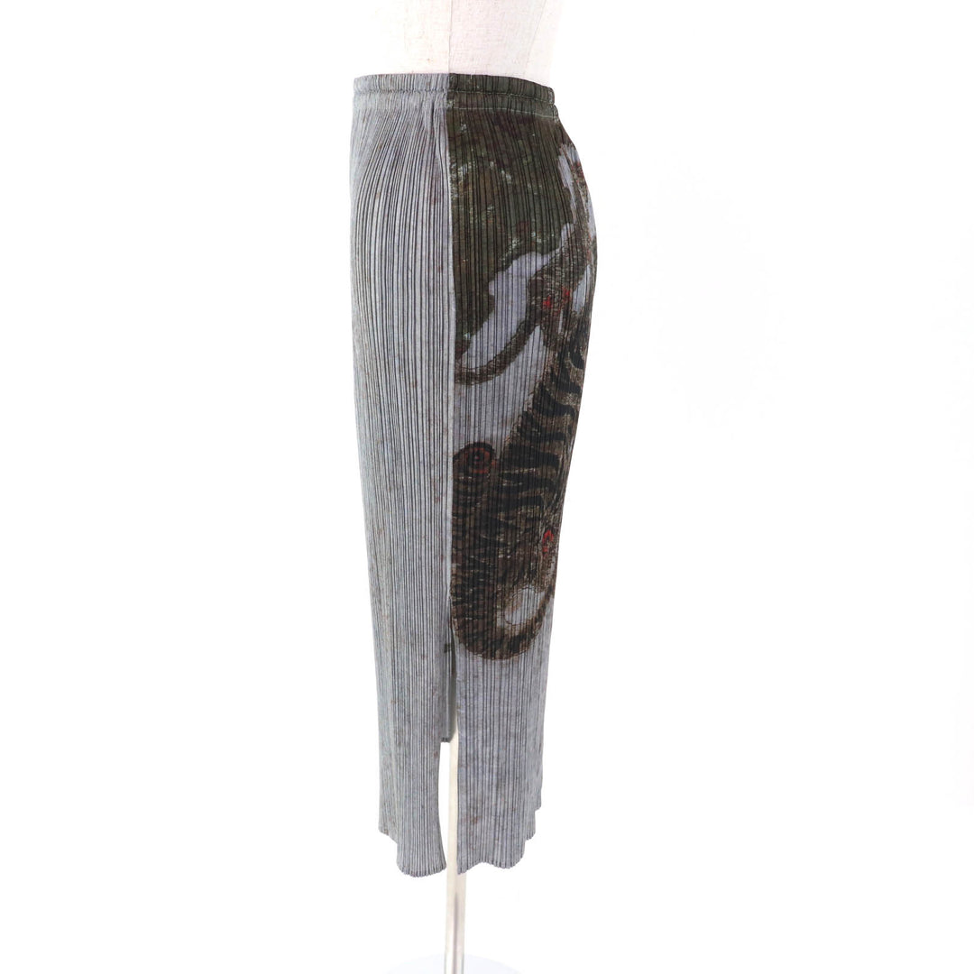 Excellent PLEATS PLEASE Long skirt Folk Painting Tiger Print Pleated Multi 1