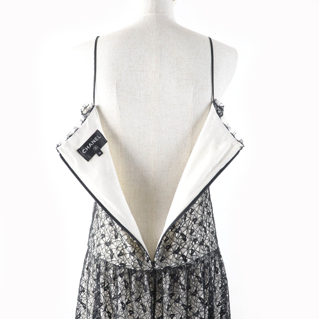 Great CHANEL one piece COCO MarkMetal lace knee-length cami black Women 36