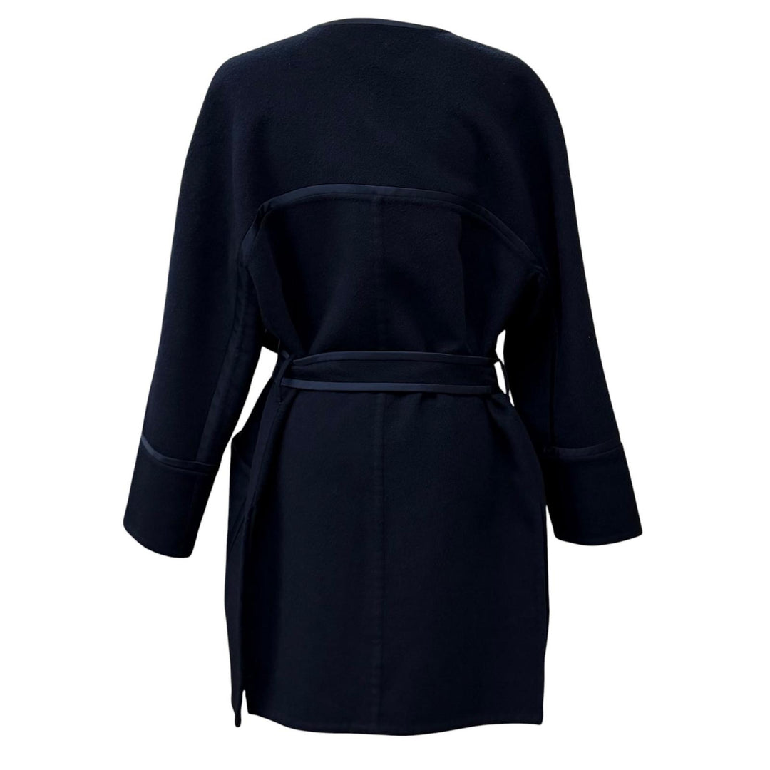 Great Loro Piana coat Belted, concealed placket, collarless Navy cashmere L