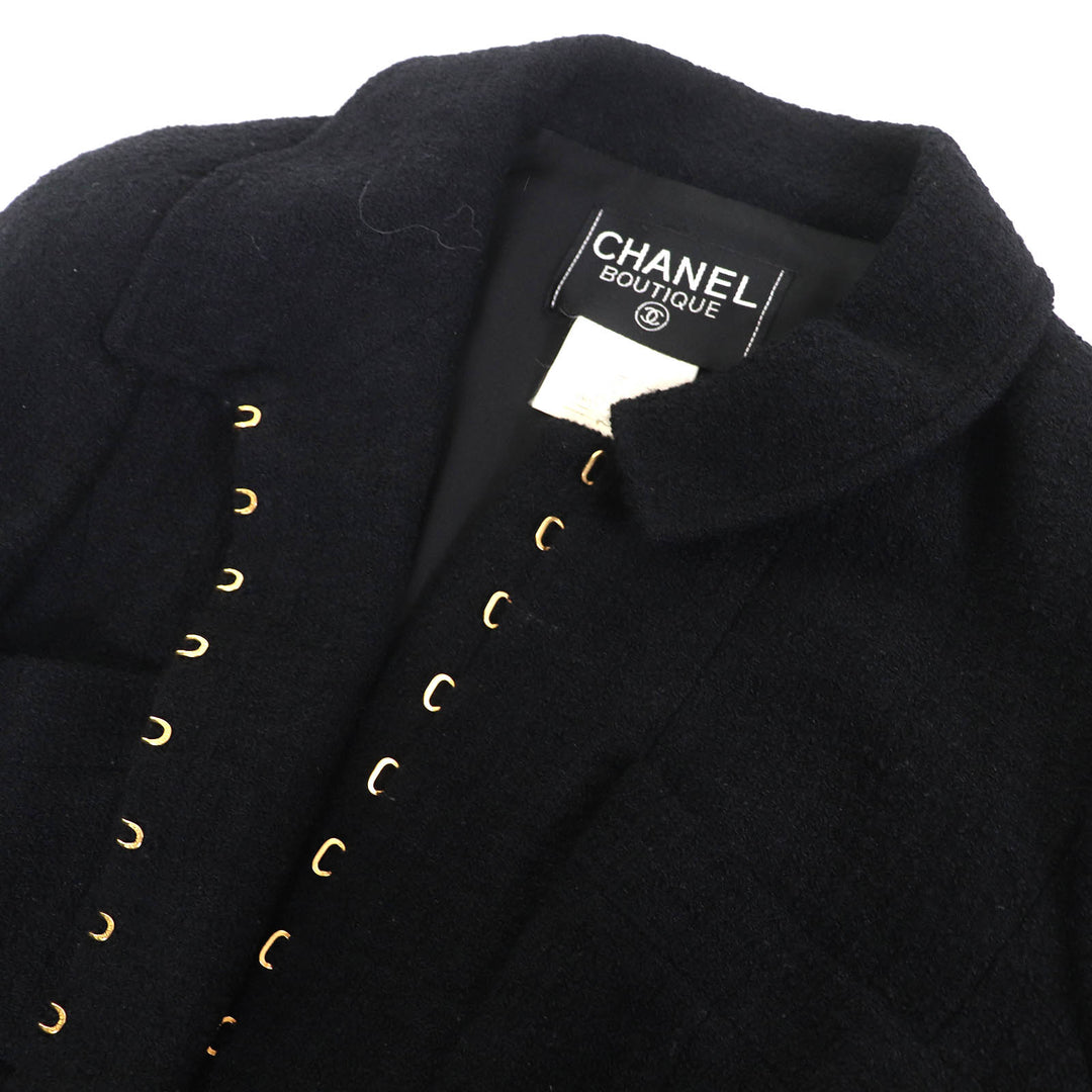 Great CHANEL Jacket COCO Mark button belted tweed shorts black wool 36 96A P08101