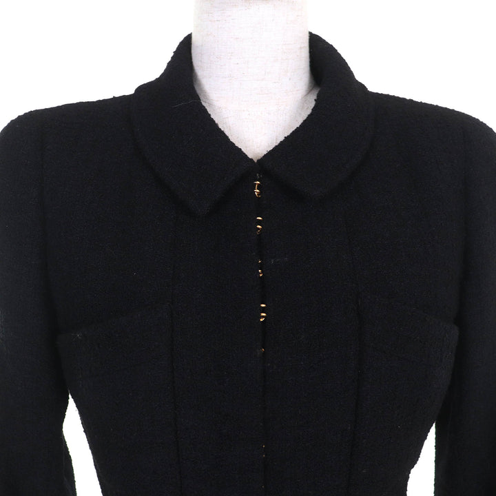 Great CHANEL Jacket COCO Mark button belted tweed shorts black wool 36 96A