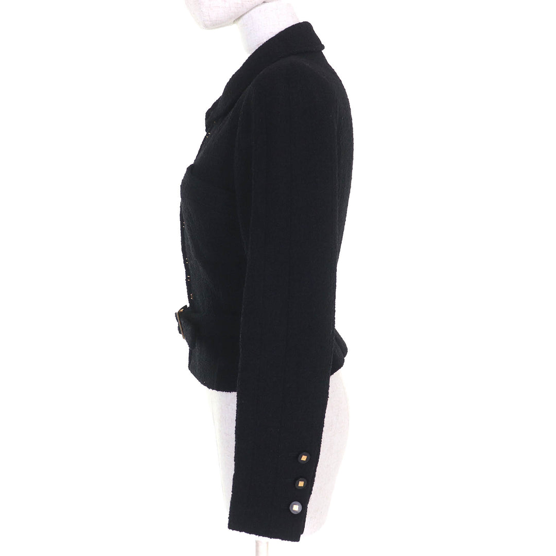 Great CHANEL Jacket COCO Mark button belted tweed shorts black wool 36 96A