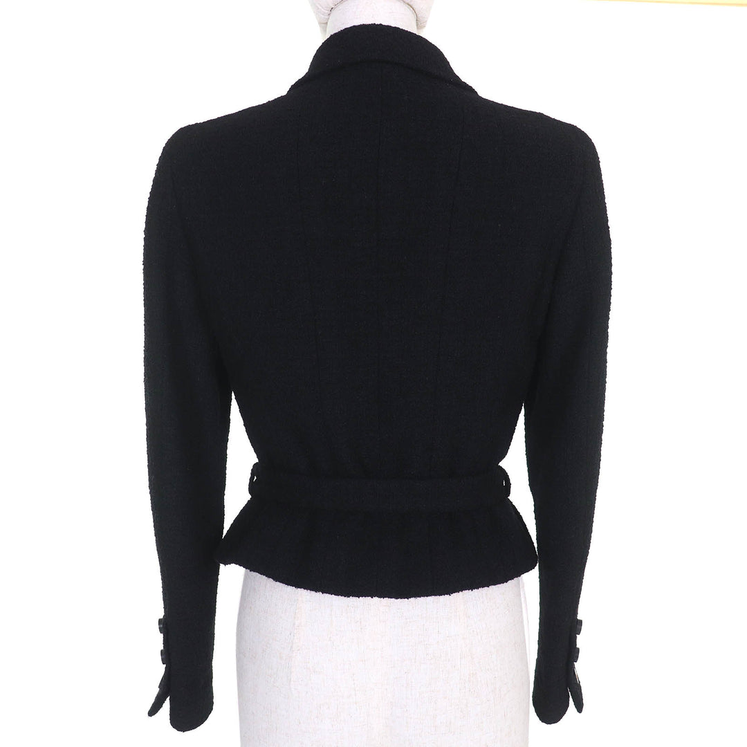 Great CHANEL Jacket COCO Mark button belted tweed shorts black wool 36 96A