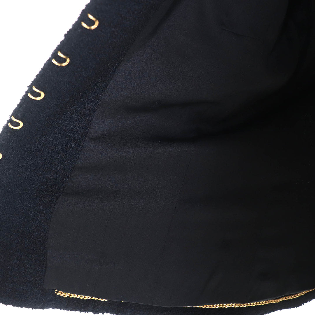 Great CHANEL Jacket COCO Mark button belted tweed shorts black wool 36 96A P08101