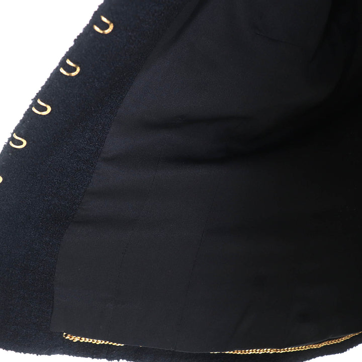 Great CHANEL Jacket COCO Mark button belted tweed shorts black wool 36 96A