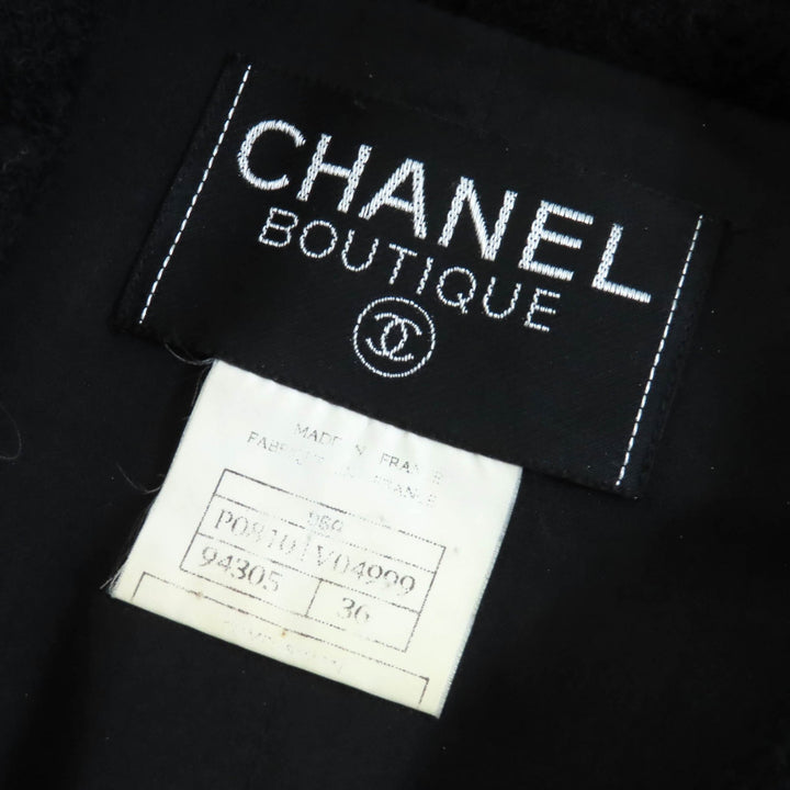 Great CHANEL Jacket COCO Mark button belted tweed shorts black wool 36 96A P08101