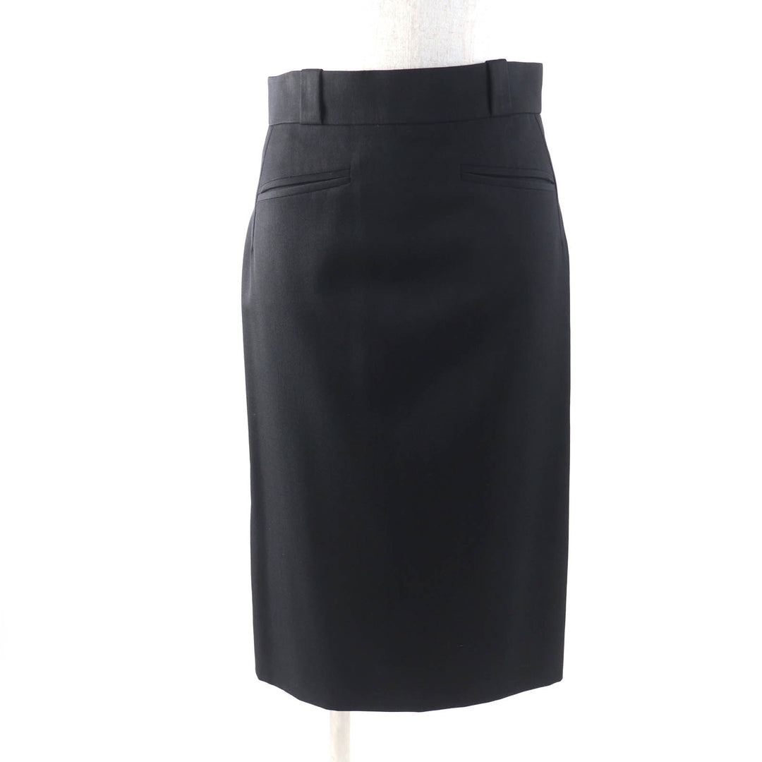Great CHANEL BOUTIQUE Tight Skirt 90S COCO Mark button black wool Women 34