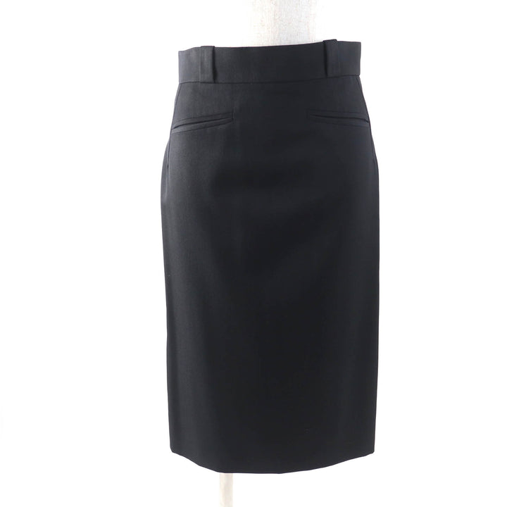 Great CHANEL BOUTIQUE Tight Skirt 90S COCO Mark button black wool Women 34
