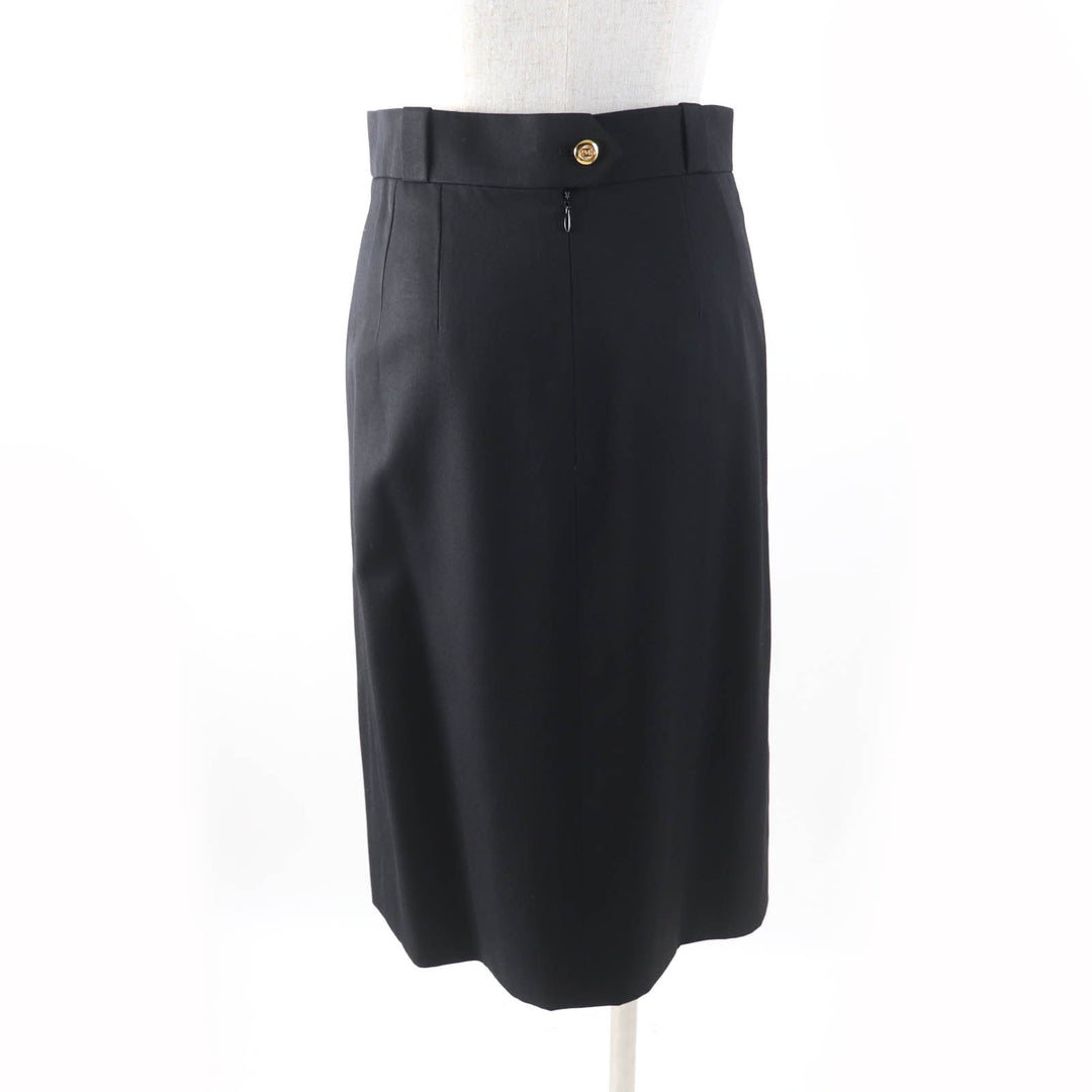 Great CHANEL BOUTIQUE Tight Skirt 90S COCO Mark button black wool Women 34